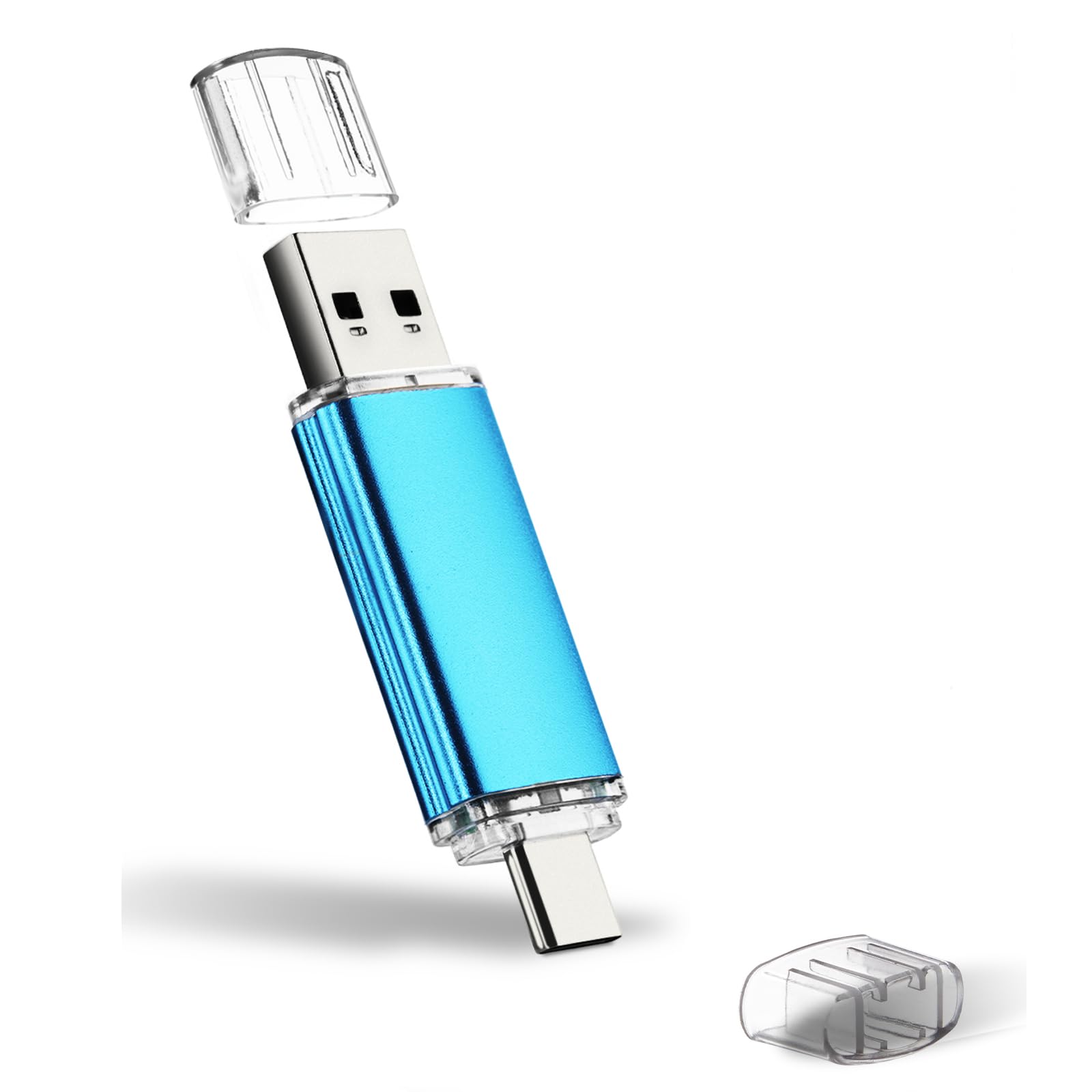 Photo 1 of 128GB Dual USB C Flash Drive USB 3.0 Flash Drive Type C + USB A Portable Type-C Flash Drive 2-in-1 USB-C Thumb Drive for Smartphone Tablet Computer Mac iPhone 15, Blue