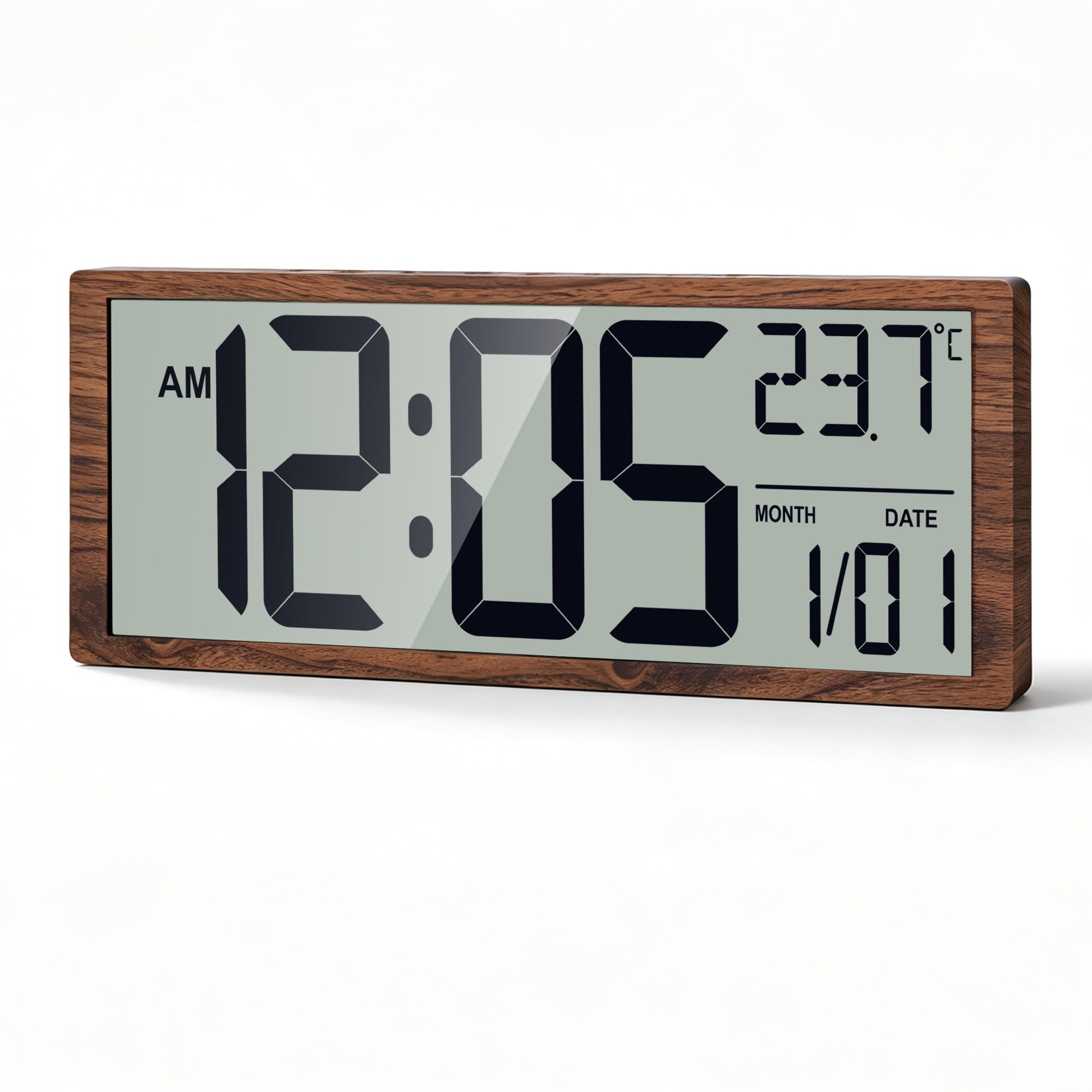 Maxstar Große digitale Wanduhr, 40,6 cm, batteriebetrieben mit Datum und Temperatur, 12/24 Stunden, Sekunden, Alarm, Sommerzeit, Desktop/Wandmontage für Zuhause, Büro, Schlafzimmer (Holz)