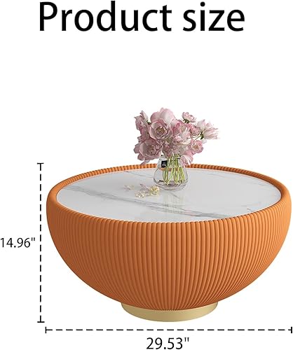 Miniatura 106 de Mesa auxiliar redonda moderna, mesa auxiliar de sofá de mármol sintético con base cubierta de cuero sintético en forma de cuenco, mesa auxiliar