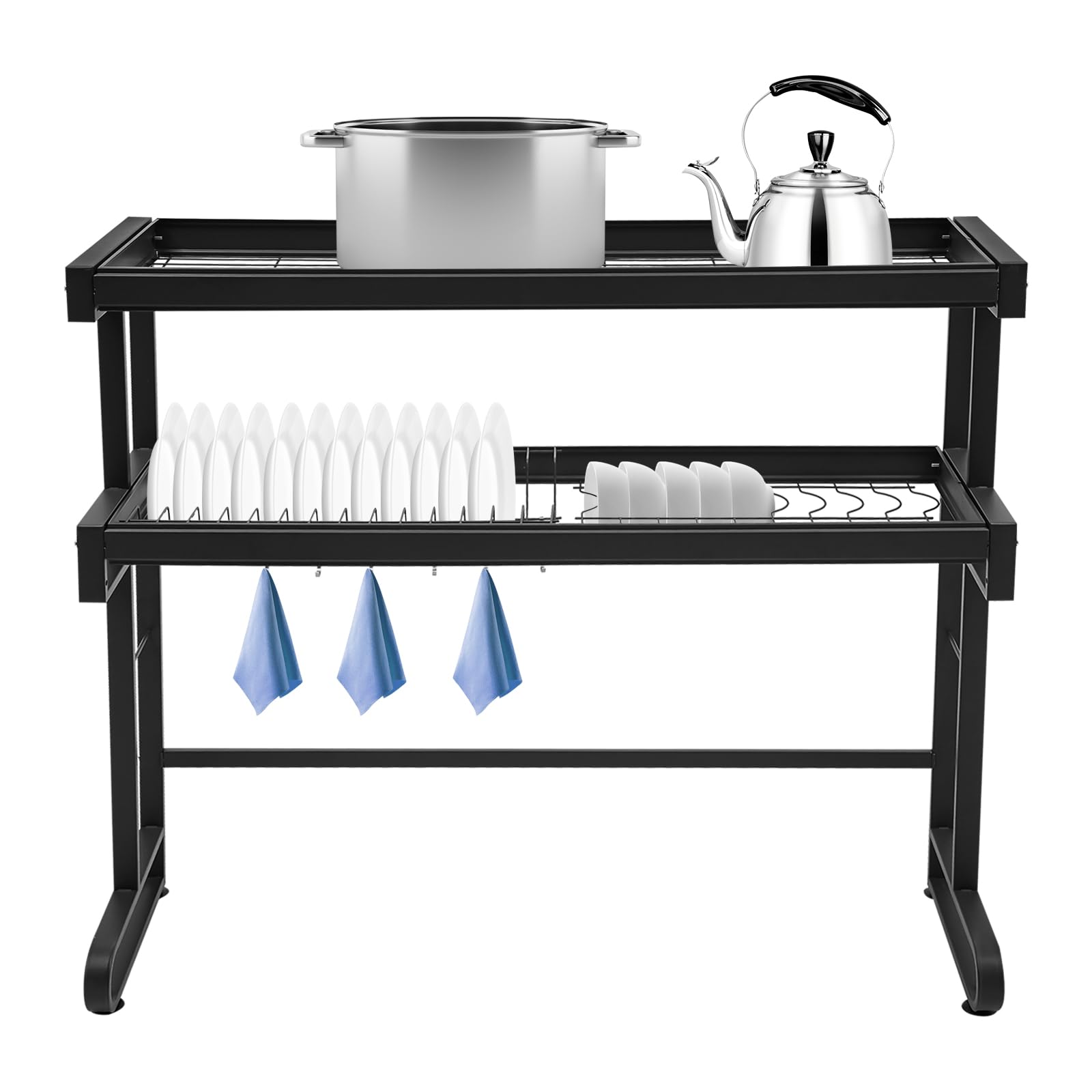 Escurridor de platos+estante de secado para platos+organizador de cocina+ahorro de espacio eficiente sobre el fregadero+86 cm doble nivel+capacidad de carga de 40 kg+negro+inoxidable+altura