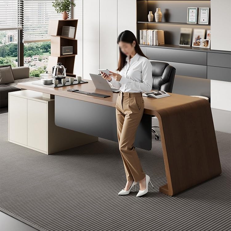 Scrivania Tavolo da riunione in legno di grandi dimensioni for presidente, scrivania grande for dirigente d'ufficio, mobile lavoro for capo con mobiletto laterale Ufficio Tavolo(160x80x75cm)