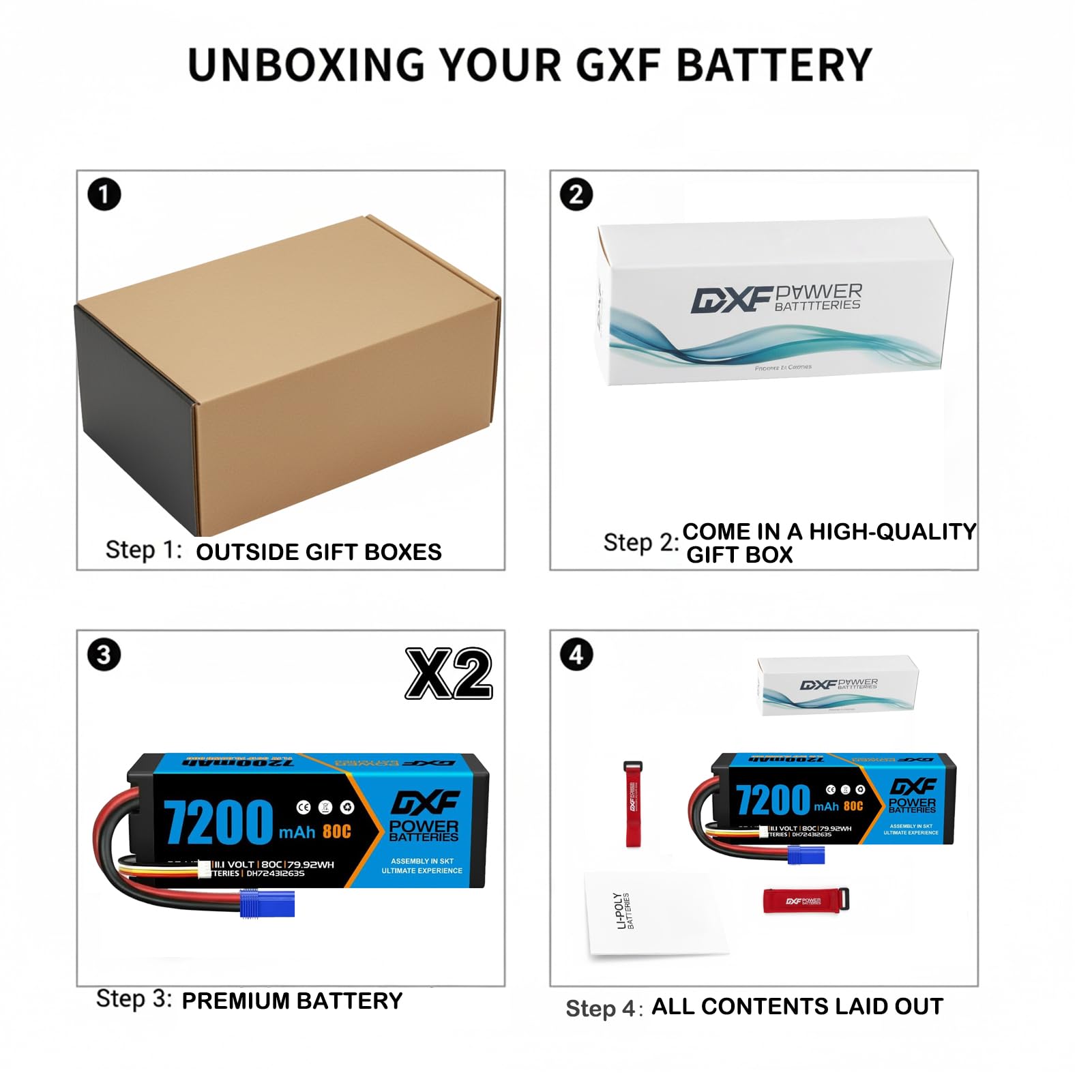 DXF 2 Stück 3S LiPo Akku 11.1V 7200mAh 80C Hardcase mit EC5 Stecker Wiederaufladbar RC Batterie für 1:8 1:10 Scale Fahrzeuge Auto LKW Boot Hobby Langlebig Leistungsstark