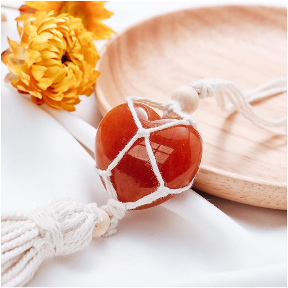 Crystal Stone Home Decor Natural Carnelian Heart Shape Pendant Red Tassels Home Decor Gift