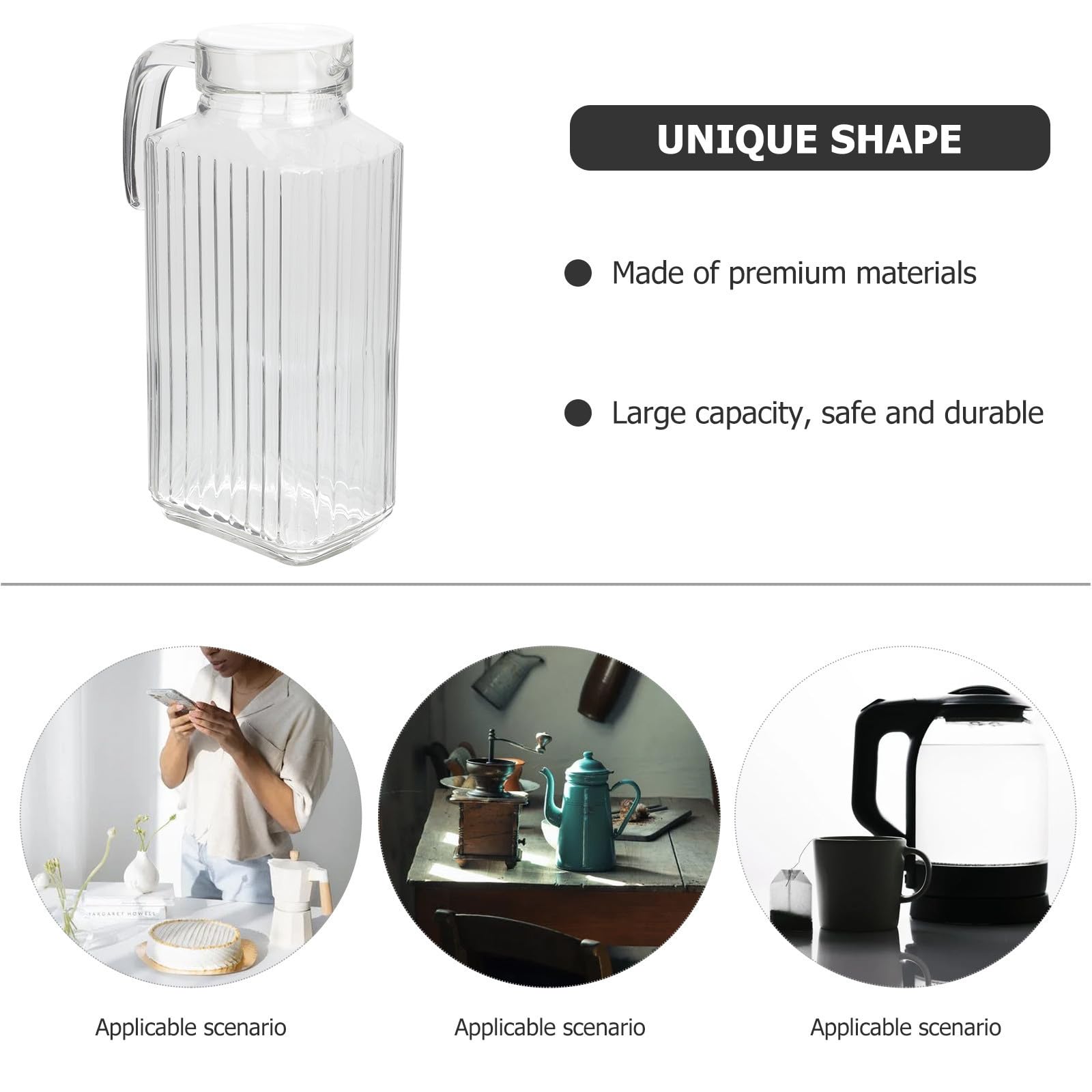Garneck Jarra de Agua de Vidrio de 1.7l Tapa Resistente, Gran Capacidad para Bebidas Frías y Calientes, Adecuado para Hogar y Oficina