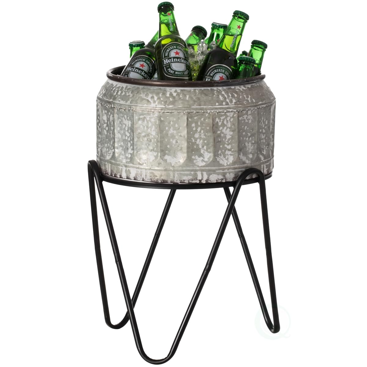 212 Main Silver Galvanized Metal Ice Bucket Beverage Cooler Tub with Stand Medium