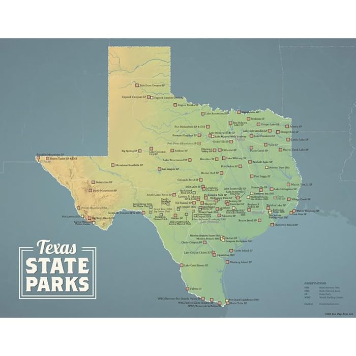Buy Best Maps Ever Texas State Parks Map 11x14 Print (Natural Earth