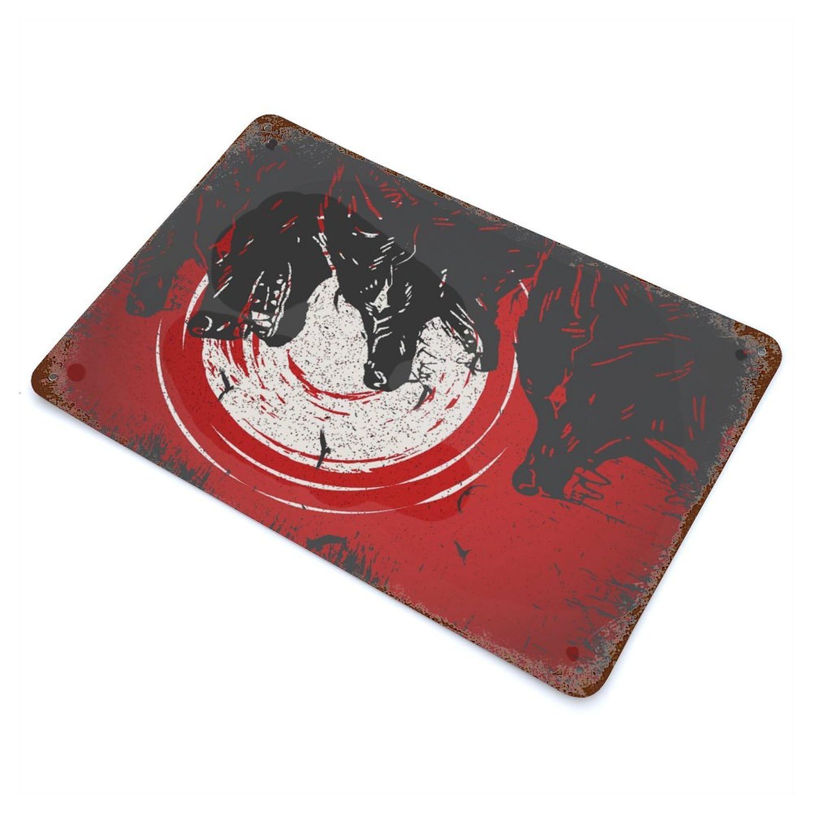 Wolf Bloody Night Weathered Tin Sign 11.8"x7.9", Retro Wall Decor for Pub, Kitchen And Man Cave Decor