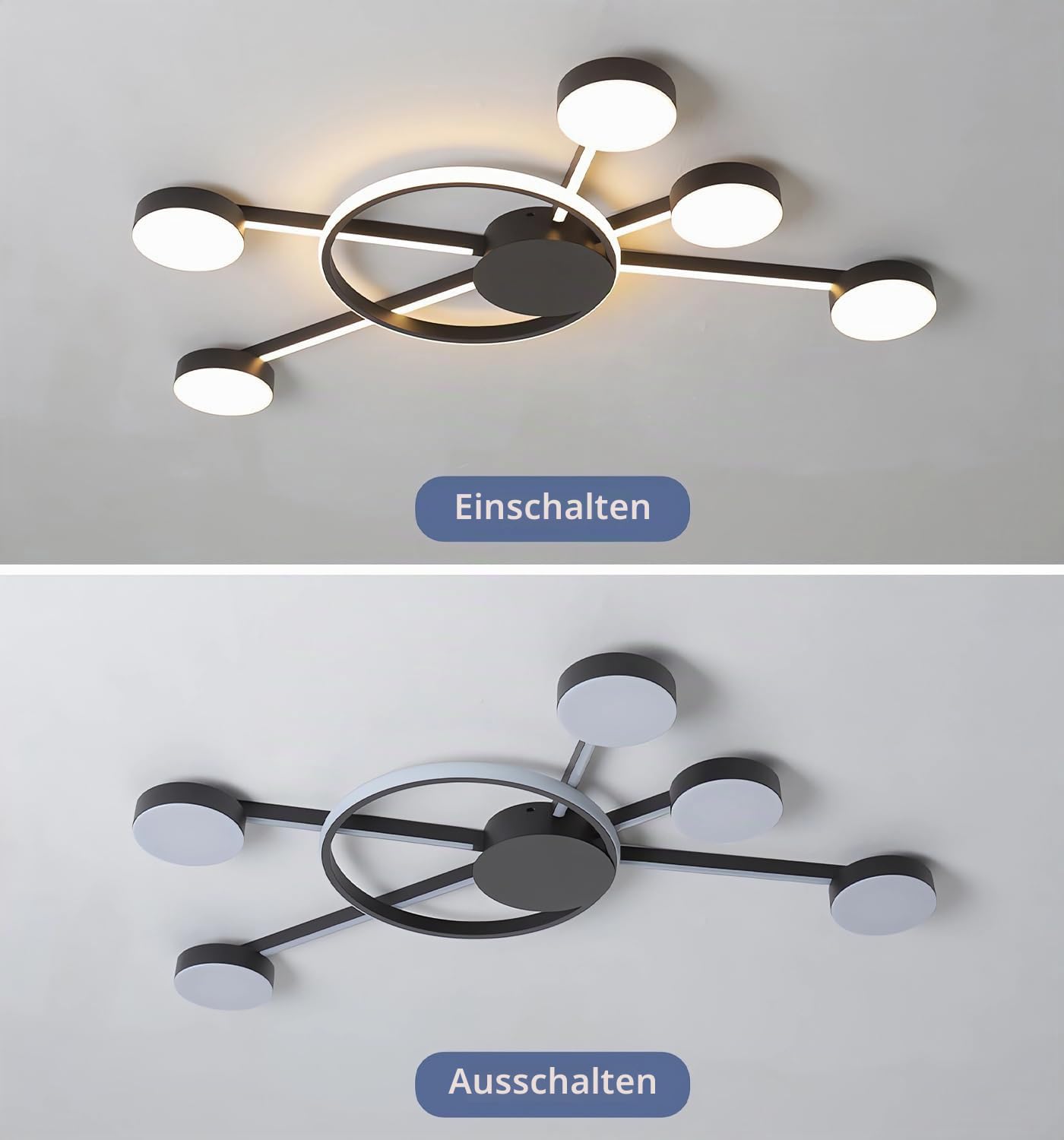 Moderne LED-Deckenleuchte Mode Runde Deckenleuchten Dimmbare Büro Deckenlampe Wohnzimmer Fernbedienung Deckenbeleuchtung für Schlafzimmer Arbeitszimmer Esszimmer (Schwarz L100 cm)