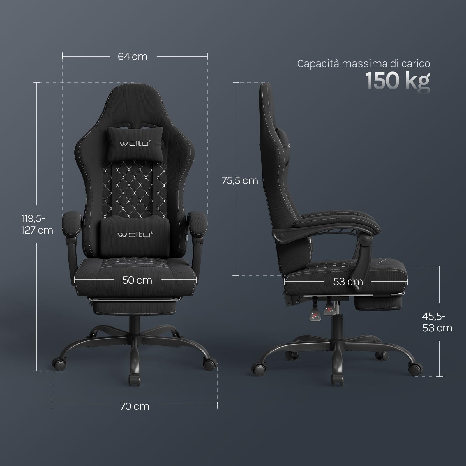 WOLTU Sedia Gaming con Massaggio, Sedia da Ufficio Ergonomica Girevole Ampia Imbottita per Computer con Cuscino Lombare Massaggiante, Carico 150 Kg, Tessuto a rete, Nero+Bianco