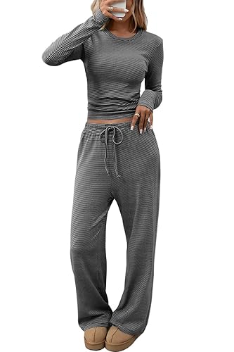 CHYRII Womens Two Piece Sets Fall Fashion Striped Long Sleeve