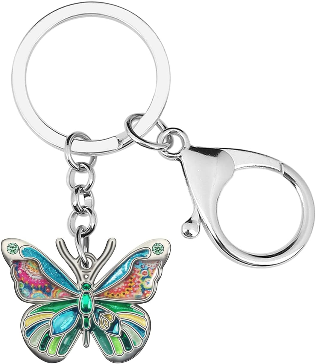 BONSNY Enamel Metal Adorable Butterfly Keychains For Women Car Keys Rings Purse Novelty Charms GIfts