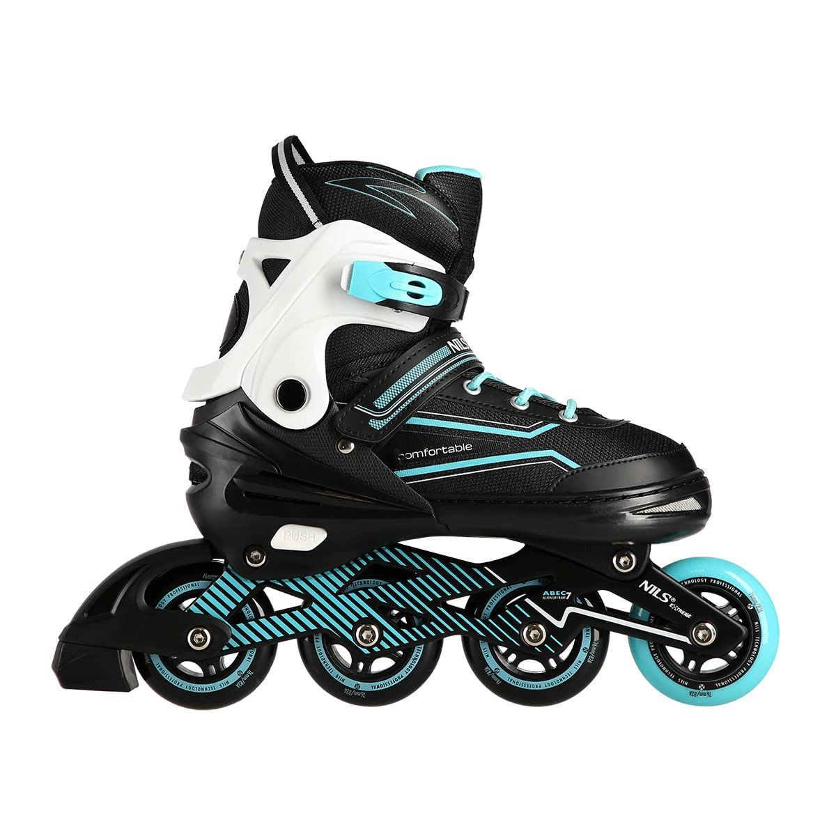 Nils Extreme Inline Skates Damen Inliner ABEC7 Verstellbare Inlineskates für Kinder (Schwarz-Türkis, 39-42), (NA1169A)