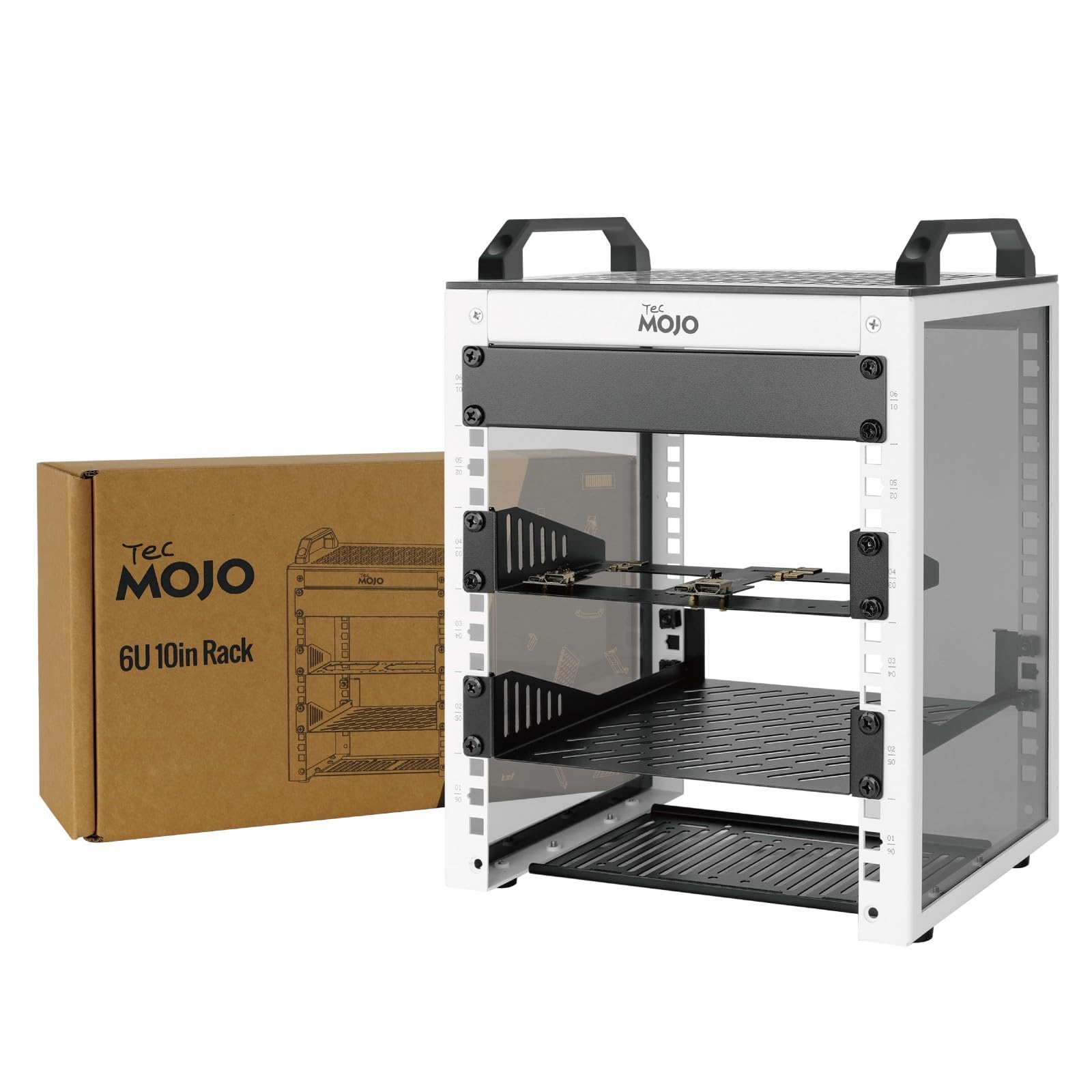 Tecmojo 10-Zoll Desktop-Mini-Rack, 6HE, 200 mm Tief, Netzwerk-Schrank mit SBC-Einschub, Micro-HDMI-zu-HDMI-Adapterplatine und Blindabdeckung, für 10-Zoll-AV-, NAS- und Servergeräte