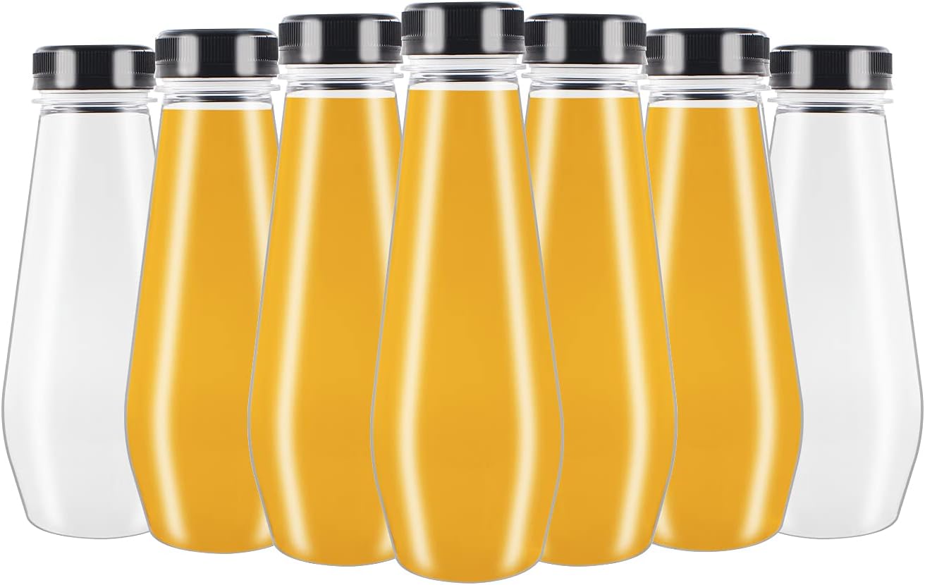 20 Pack 12 OZ (350 ml) Clear PET Plastic Juice Bottles with Caps- Bulk Beverage Containers with Tamper Evident Lids- Plastic Smoothie Bottles for Juice, Milk and Other Beverage