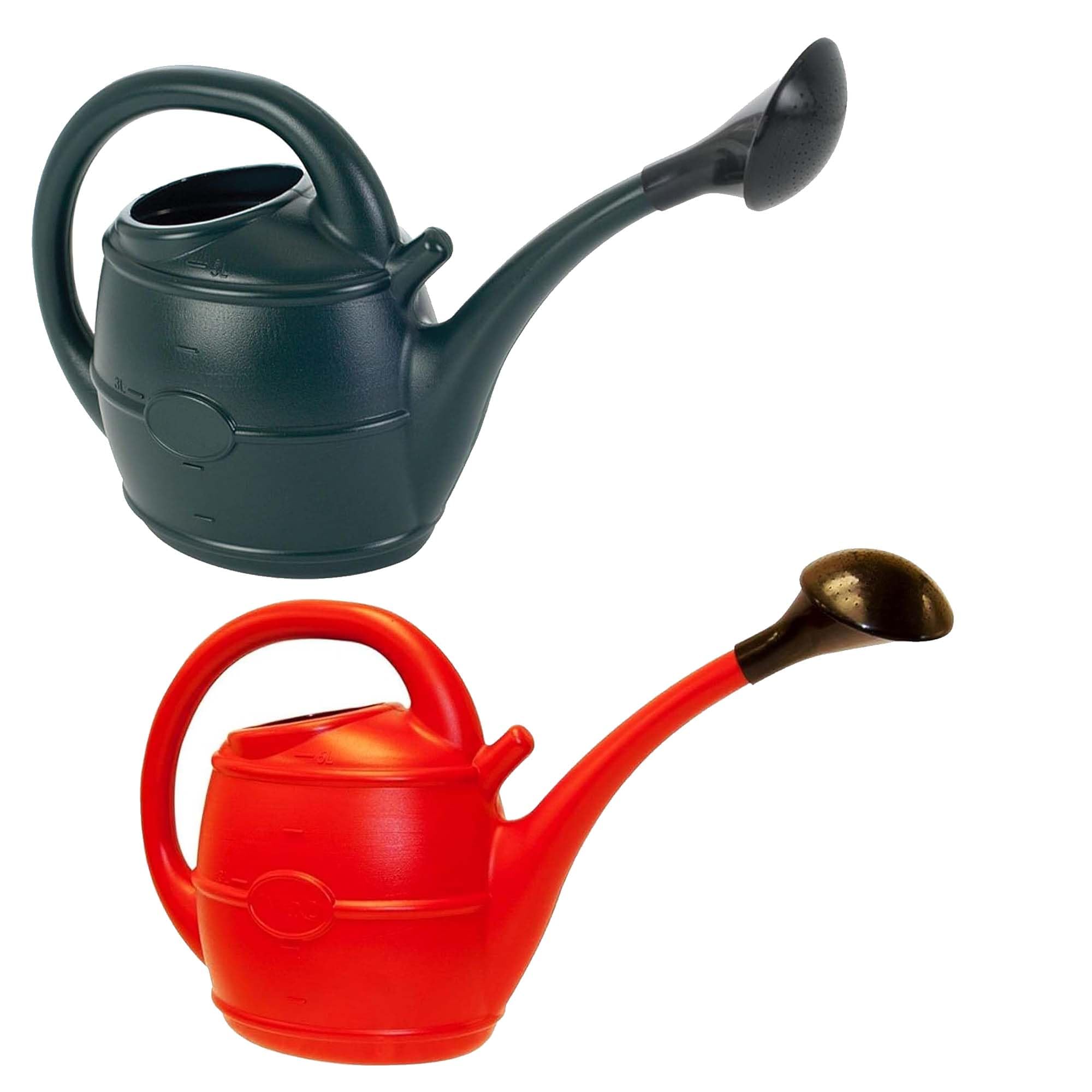 Pluto Packaging Green Red Or 10L Lightweight Watering Can With Sprinkler Rose Head For Garden Indoor & Outdoor (, 2 X 10L Watering Cans)