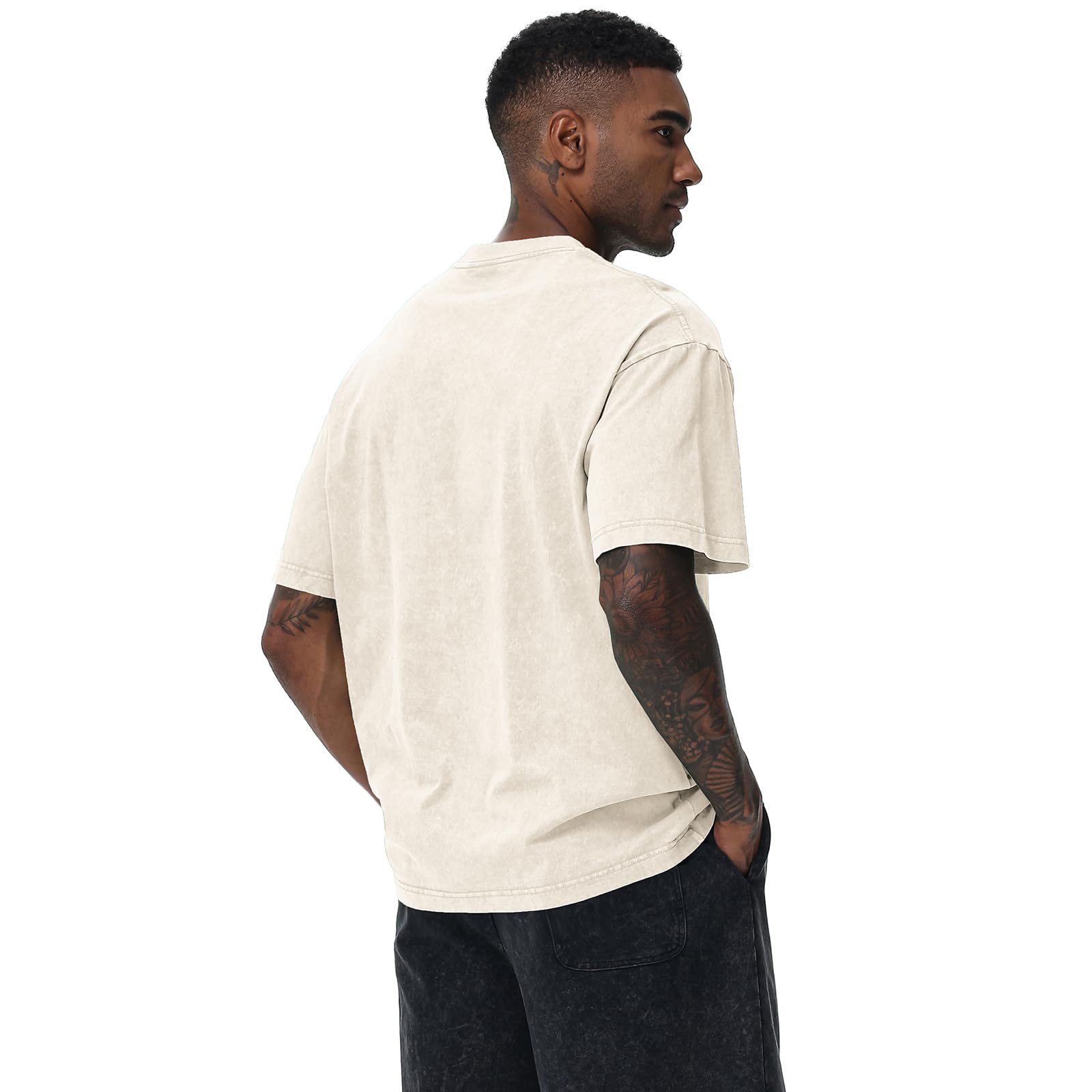 Herren Oversized Baumwolle T-Shirts Loose Fit Vintage Washed Tee Unisex Kurzarm Casual Shirts Tops