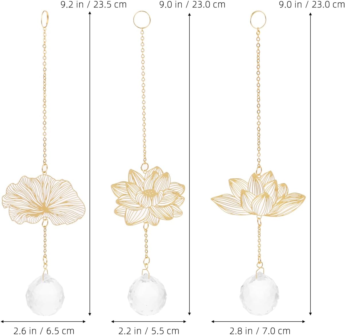 Homoyoyo Lotus Ceiling Fan Pull Chains, 3pcs Decorative Fan Pull Chain Pendant Extensions Crystal Ball Fan Pull Chain Extender with Crystal Pendants - Image 7
