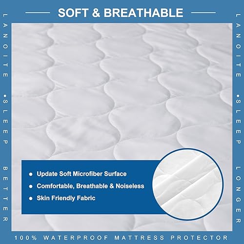 Miniatura 4 de Funda protectora de colchón impermeable individual con bolsillo profundo ajustado de 8 a 21 pulgadas, relleno alternativo transpirable (blanco,