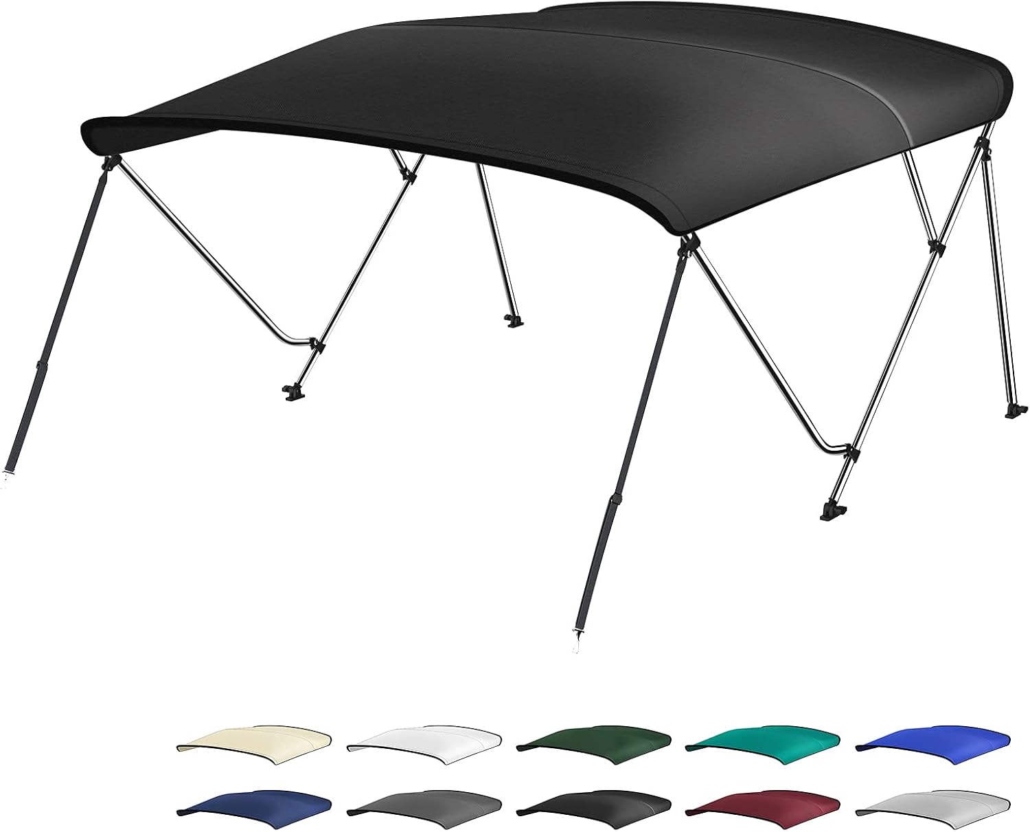 XGEAR 3-4 Bow Bimini Top Boat Cover with Rear Support Poles, Mounting Hardwares and Storage Boot in Color Grey, Pacific Blue
