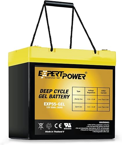 ExpertPower Batería de ciclo profundo de gel de 12V 55AH recargable no derramable para silla de ruedas UPS