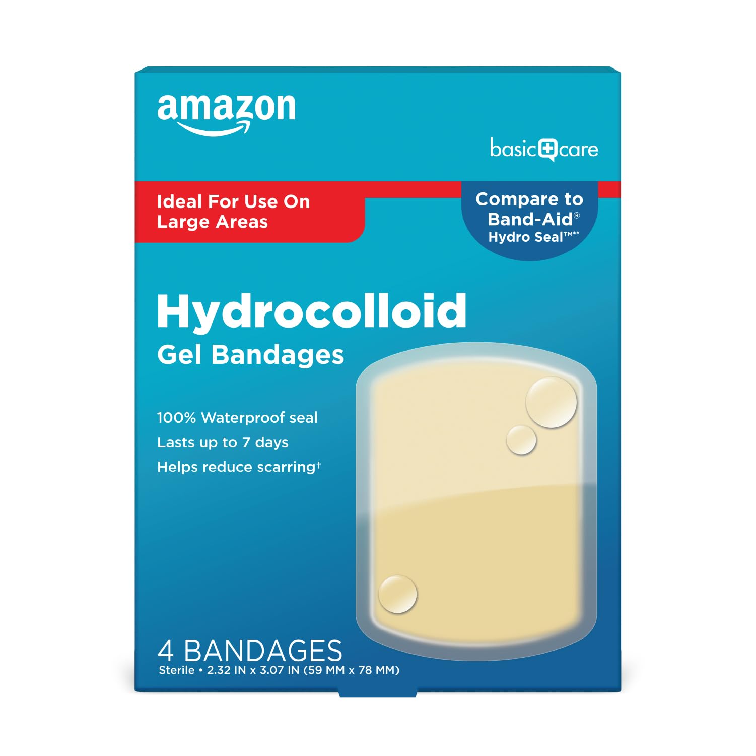 All Health All Health Advanced Fast Healing Hydrocolloid Gel Bandages, Large Wound Dressing, 4 ct | 2X Faster Healing for First Aid Blisters or Wound Care