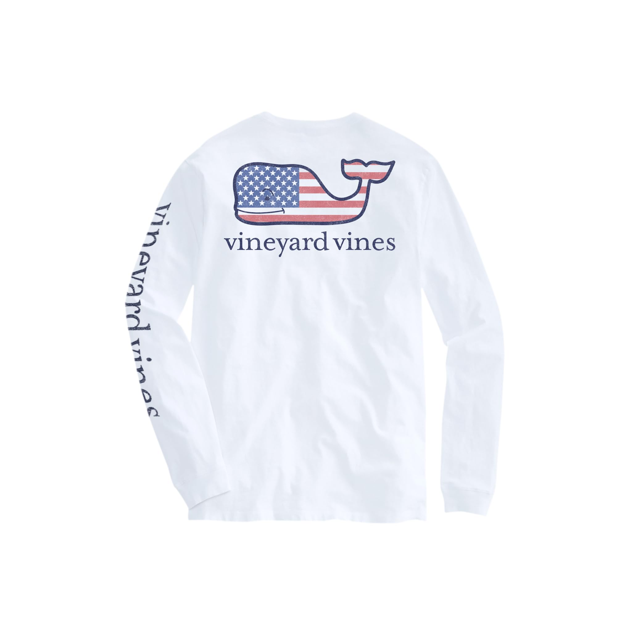 Vineyard Vines Men's Flag Whale Long-Sleeve Pocket Tee, White Cap, XL
