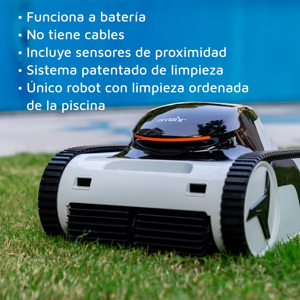 PQS - Robot Limpiafondos Automático de Piscina Inverx 60 - Funciona sin Cables con Batería - Piscinas de hasta 20 x 6 Metros