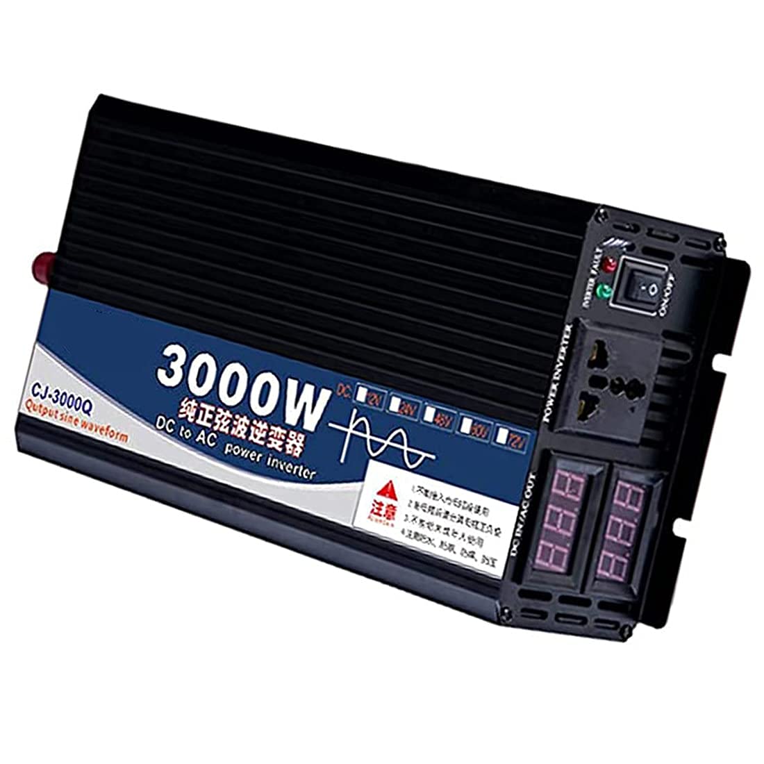 RajoNN Inversor de Corriente 3000W 4000W 5000W Inversor de Onda Sinusoidal Pura DC 12v 24v 48v 60v a AC 110v-220v con Salidas de CA y Pantalla LCD Adecuado para Acampar,3000W-48V