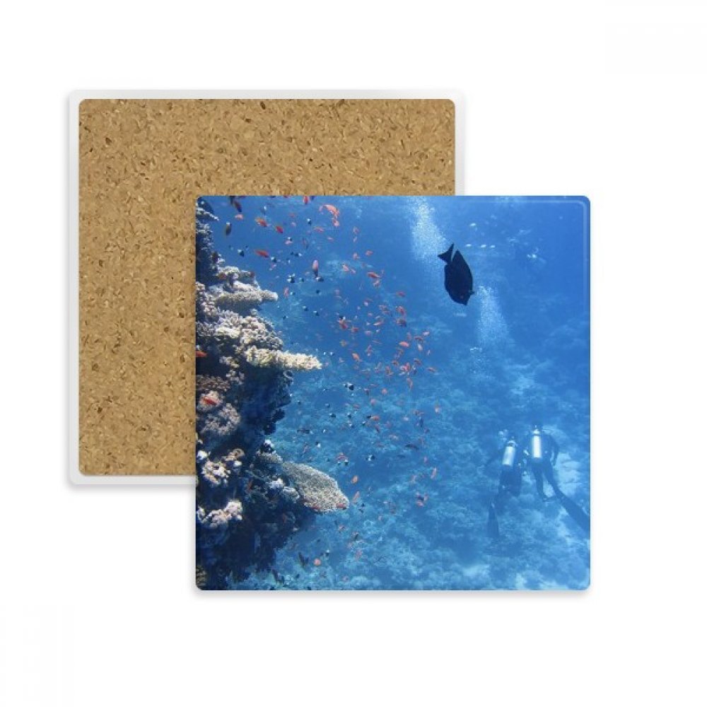 Porte-Absorbant en pierre pour tasse et verre motif plongée marine