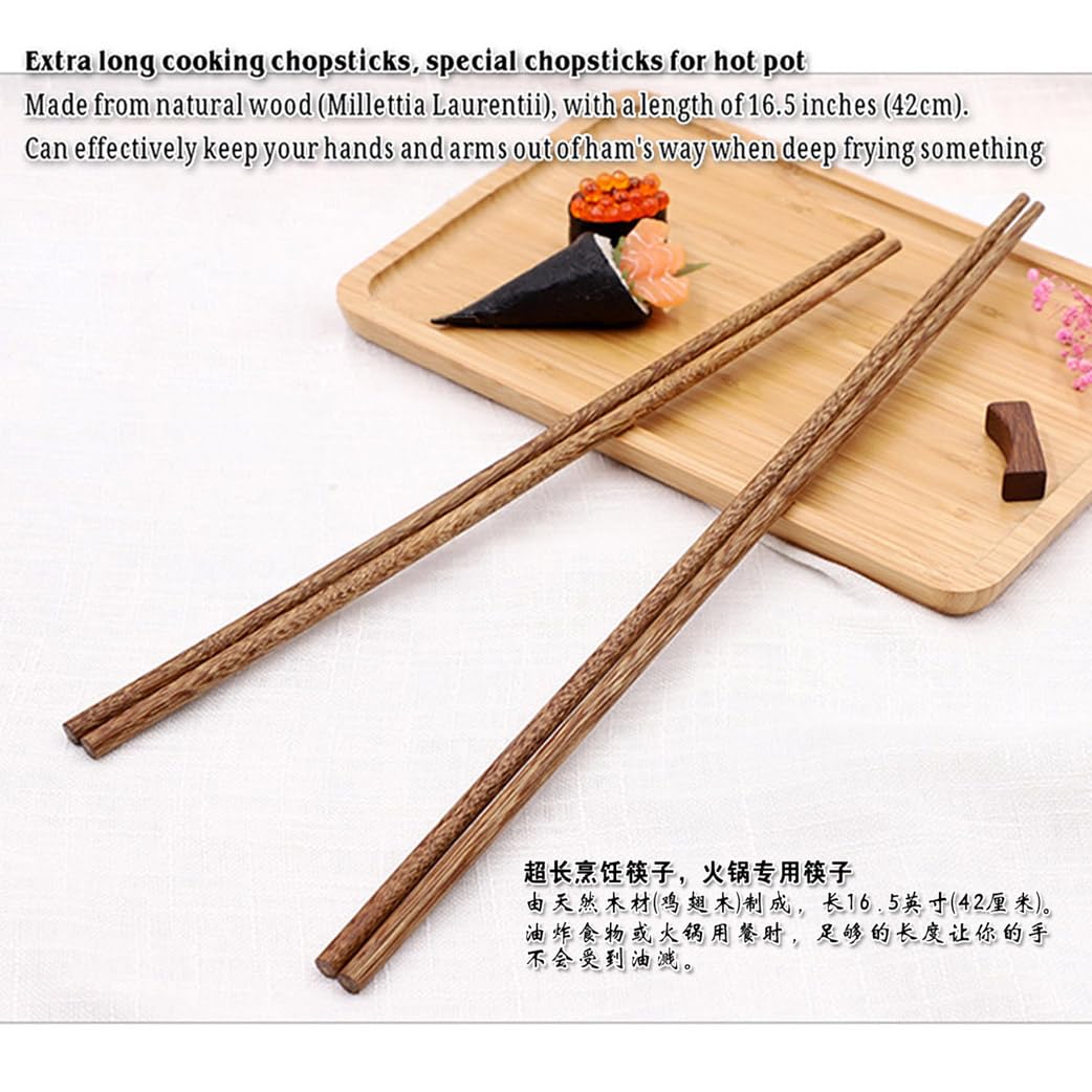 JMMBY 3 Pairs 16in Extra Long Cooking Chopsticks, Natural Wood, Reusable, Kitchen Chopsticks