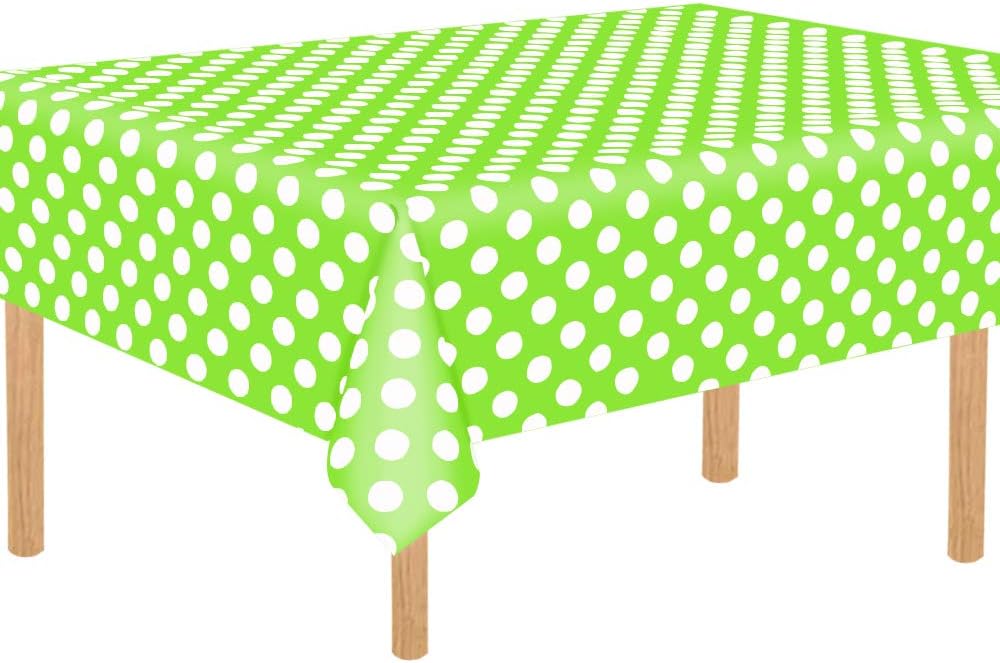 TONIFUL 3 Pack Fruit Green Polka Dot Plastic Tablecloth 54”x108” Inch Polka Dot Rectangle Table Cover for Picnic Party Holiday Dinner
