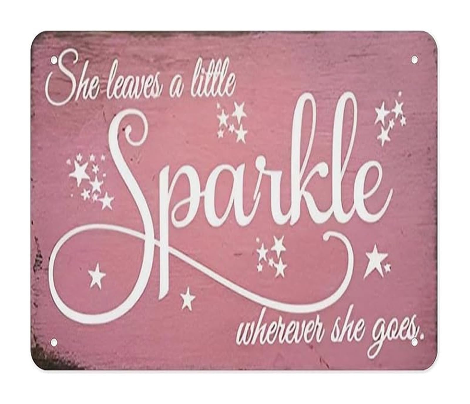 SMGLRUEAT Rustic Inspirational Gift Metal Tin Sign Featuring She Leaves a Little Sparkle Quote Wall Decor for Wife Mom or Girlfriend 8 X 12 inch