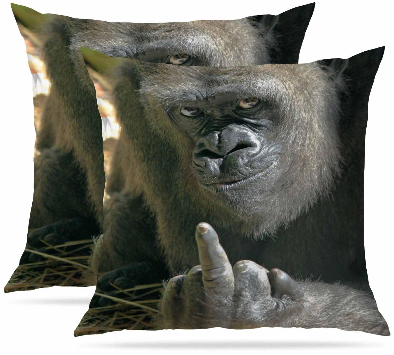 Zovinex Funny Gorilla Set Of 2 Pack Cushion Covers Soft Short Plush Throw Pillow Cover Home Pillow Case Pillowcases For Tent Park Bed Sofa Chair Bedroom Decorative Balcony 45X45cm 18X18inch