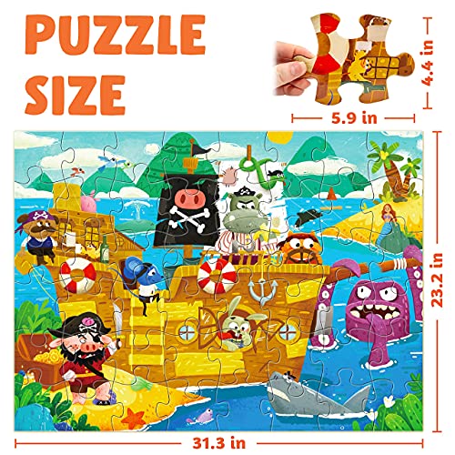 Kingwora Floor Puzzles For Kids Ages 3-5, Pirate Ship Floor Puzzle For Kids Ages 4-8, Pirate Floor Puzzle That Makes Children Obsessed With, Learning Educational Toy Gift,48 Pcs,31.3 X 23.2 In #TOP6
