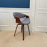 Modern Dining Chair with Curved Back - Mid Century Design, Linen Fabric Upholstered Seat & Back (Grey)