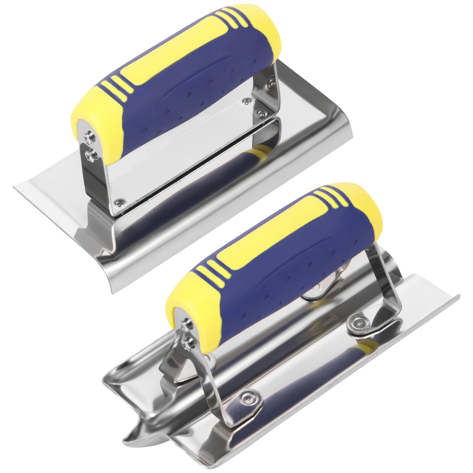 2Pcs Concrete Edging Trowel, Stainless Steel Concrete Tools Set for Shaping Steps & Verges, Rustproof Flat Finishing Trowel Plus Edger and Groover Set with Nonslip Handle(Set 2)
