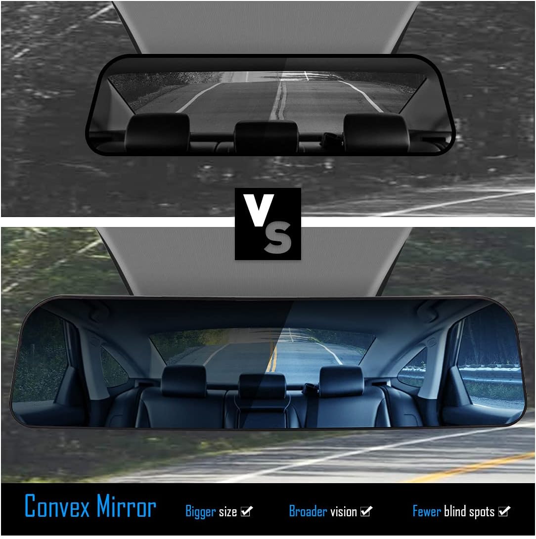 Rear View Mirror Universal Panoramic Anti-glare Car Interior 12" Rear View Mirror Wide Angle Rearview with Silicone Strap for Most Cars Boats Vans Trucks (Blue)