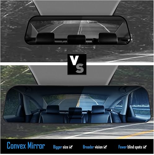 Miniatura 5 de UTSAUTO Espejo retrovisor universal panorámico antirreflejo interior del automóvil de 12 pulgadas, espejo retrovisor gran angular con correa de