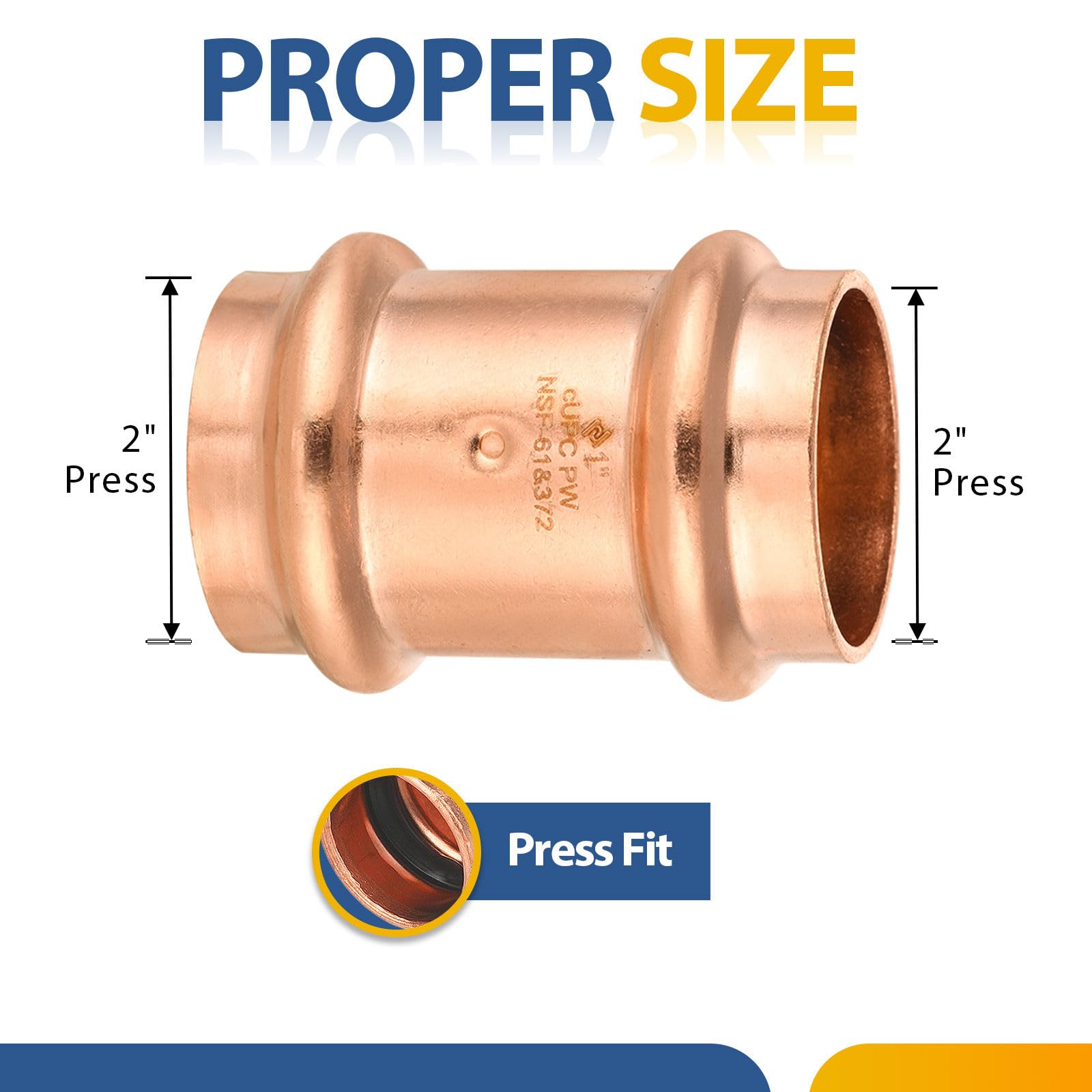 Paquete de 40 acoplamientos de presión de Cobre GUOFIS con Tope, Acoplamiento de Cobre de 2" para Conexiones de tuberías de plomería y HVAC.