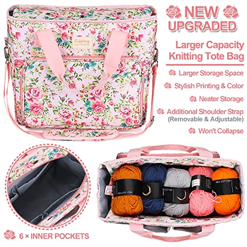 coopay large crochet bag knitting bags and totes organizer traveling crochet bags yarn bag for carrying crochet hooks knitting kit skein yarn wool project knitting amp crochet supplies pink flower