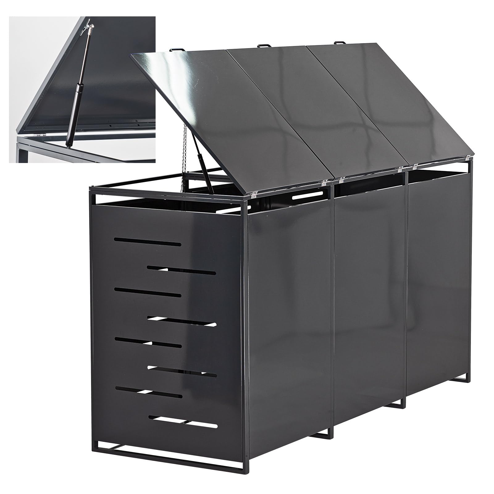 DEMA Mülltonnenbox 3er Anthrazit 240L Metall abschließbar Gasdruckfedern | Abfallbox, Müllbox, Tonnenverkleidung, Outdoor Storage, Gerätebox, RAL 7016 Design, Garten Ordnung