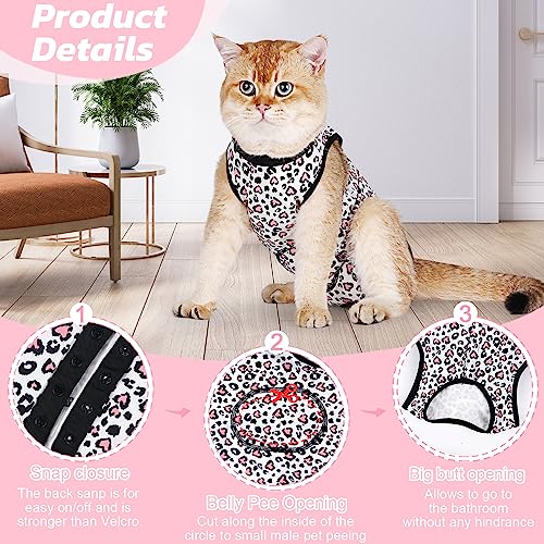 Image of Cat Surgery Recovery Suit Cats Surgical Onesie After Surgery Female Male Cat Post Spay Neuter Bodysuit Anti-Licking Wounds Cat Cone Alternative Pink Leopard /M
