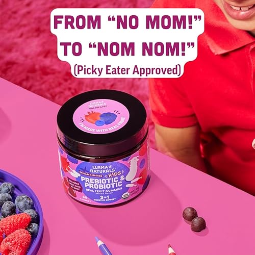 Miniatura 6 de Llama Naturals Gomitas probióticas para niños con fibra prebiótica, veganas, prebióticos orgánicos y probióticos para apoyo a la salud intestinal,