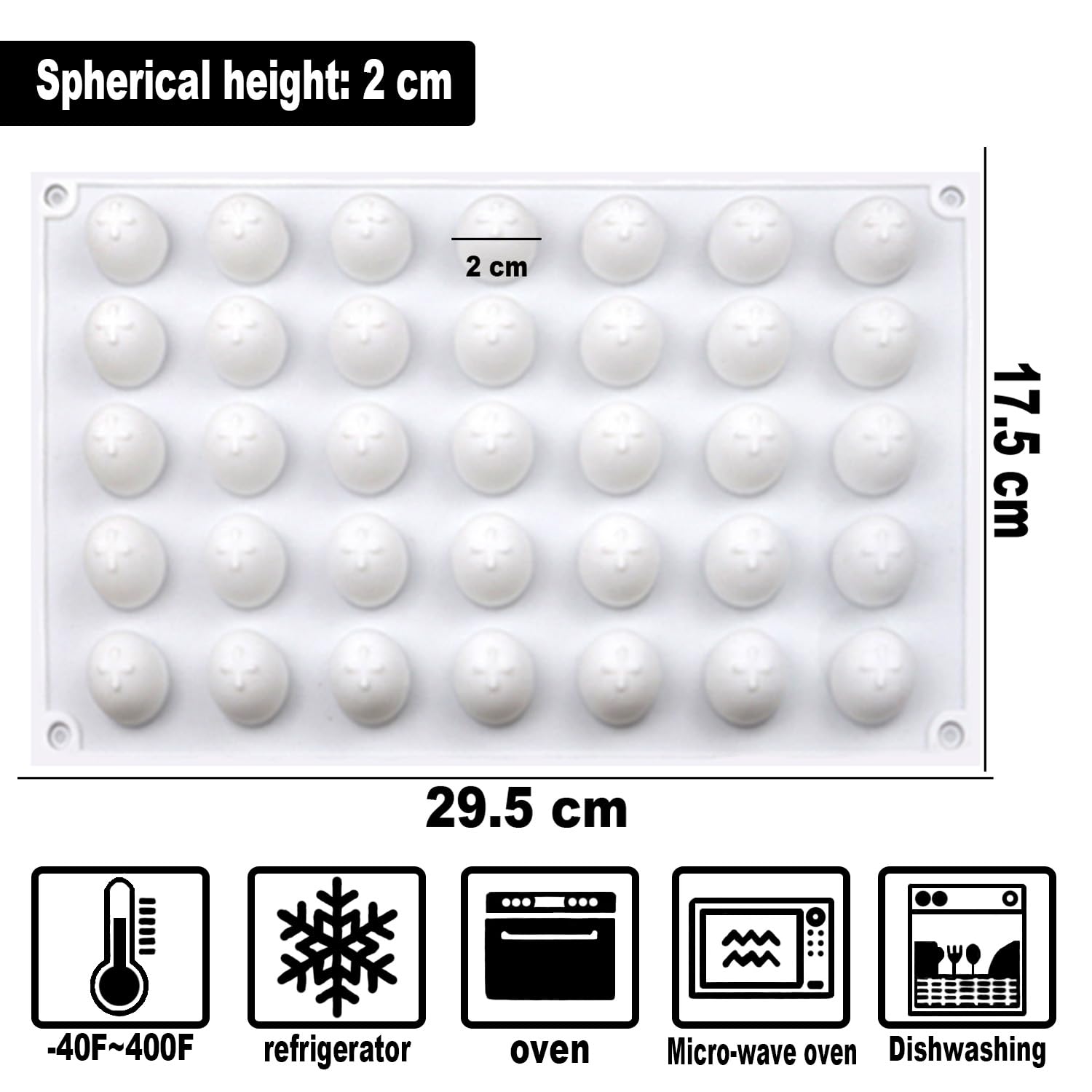 Molde Bombones, 35 Cavidades, Reutilizable Molde Silicona Esfera, Blanco, Adecuado para Hacer Bolas de Chocolate y Hielo