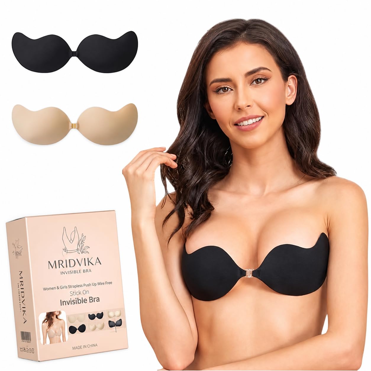 Women’s Sticky Push Up Bra | Seamless Strapless Adhesive Bra Backless,Push Up Wire Free Stick On Invisible Bra, Off-Shoulder & Party Dresse 2 Pair. Multi Color-image-38
