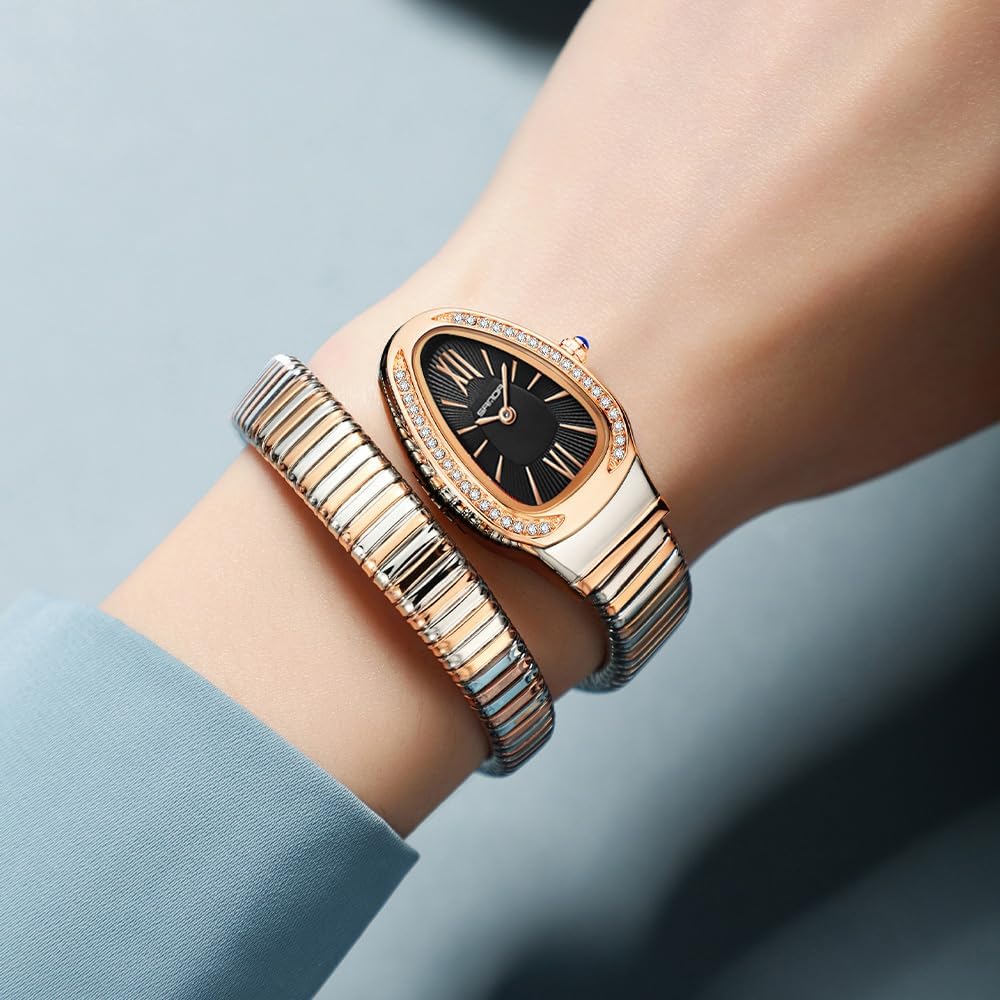 Gosasa Snake Bracelet Watch for Women, Elegant Bangle Wrist Watch with Flexible Wrap Strap Design, Fashion Jewelry Style Quartz Watch, Adjustable Cuff Watch for Dress & Gift - Image 2