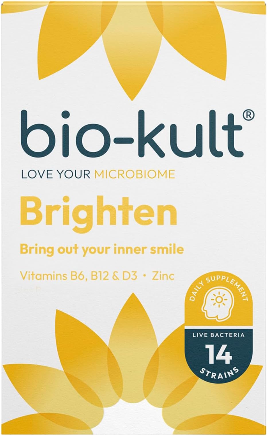 Brighten – to Bring Out Your Inner Smile, with 14 Strains of Live Bacteria, Vitamins B6, B12, & D, Zinc & Magnesium - 60 Capsules