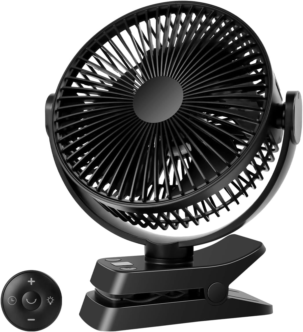 Ateroll 10000mAh Clip On Fan With Remote, 3 Speeds USB Rechargeable Fan With Timer & LED Lights, 360°Rotate 8" Battery Powered Desk Fans For Home Office Travel Camping(Black - View #6