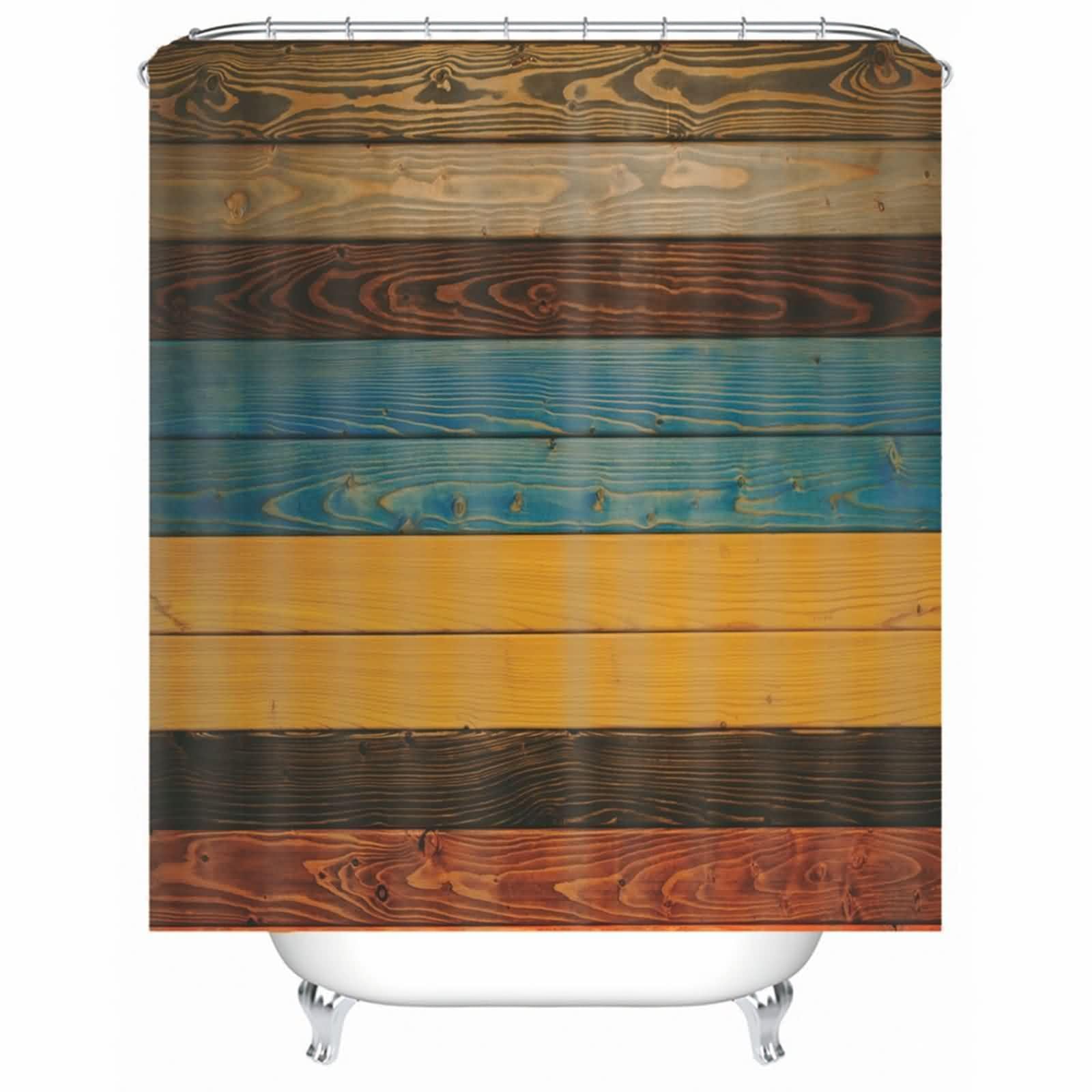 Rideau de salle de bain polyester lavable avec anneaux de douche