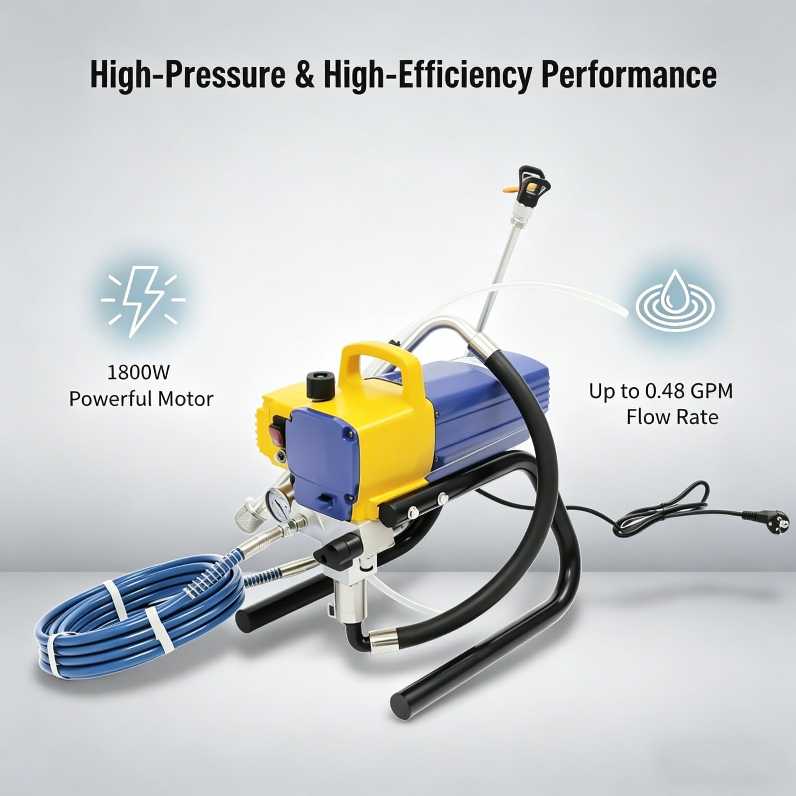 Spruzzatore per vernice Airless da 1800 W, spray per vernice da parete, protezione da surriscaldamento e funzione di auto-stop, capacità di estrazione di 1,8 l/min per edifici
